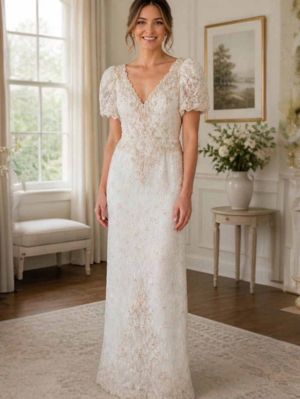 Vintage 80s/90s Mori Lee Pearl Beaded Lace Wedding Dress Size 4/6